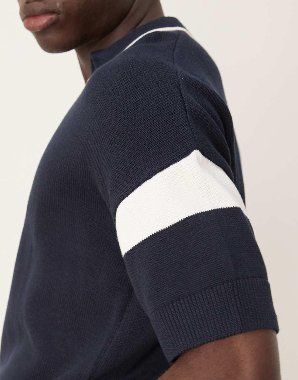 ASOS DESIGN relaxed boxy fit notch neck polo with sleeve panel in navy Product Image