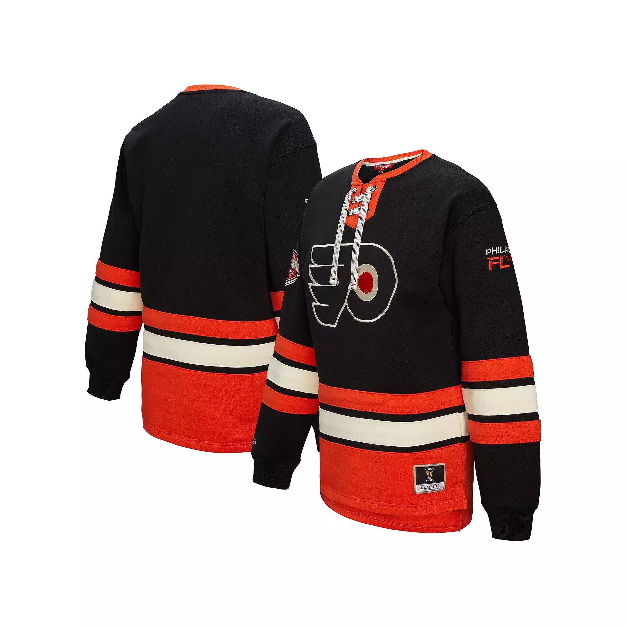 Women's Mitchell & Ness Black Philadelphia Flyers Heritage Lace-Up Pullover Sweatshirt, Size: Large, Fly Black Product Image