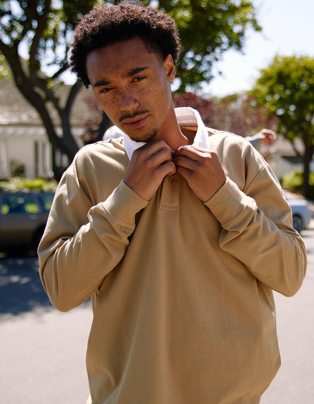 RSQ Mens Solid Rugby Shirt - KHAKI Product Image