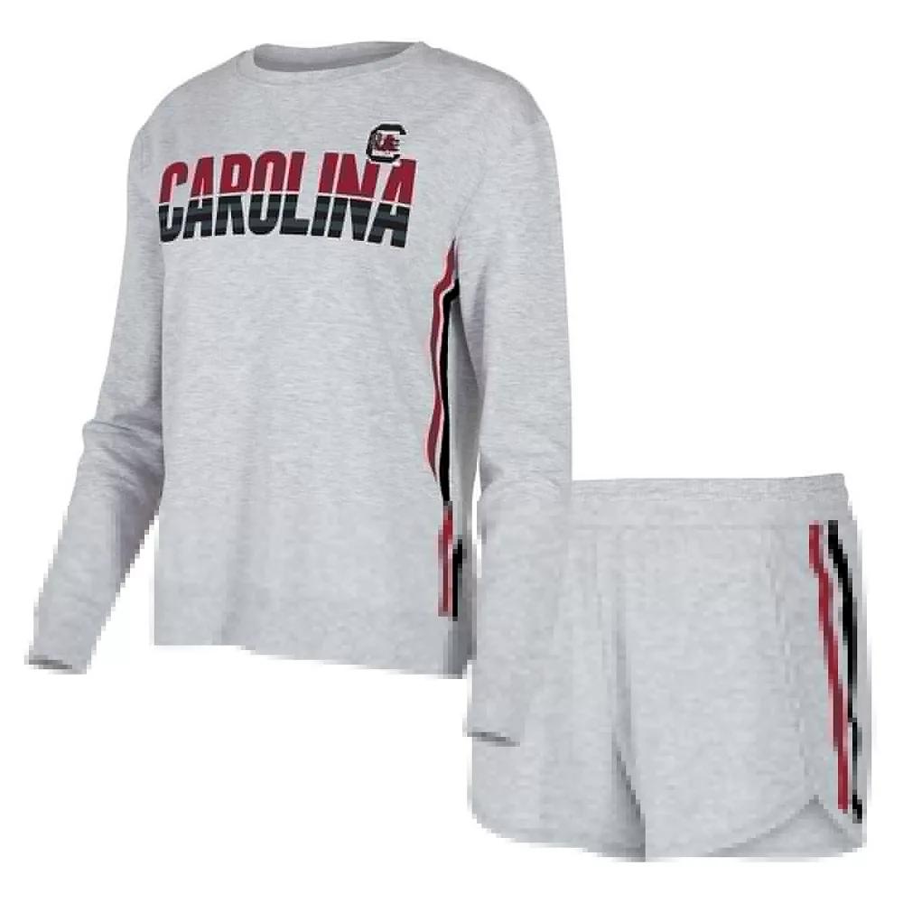 Women's Concepts Sport Gray South Carolina Gamecocks Cedar Tri-Blend Long Sleeve T-Shirt & Shorts Sleep Set, Size: Small, Grey Product Image