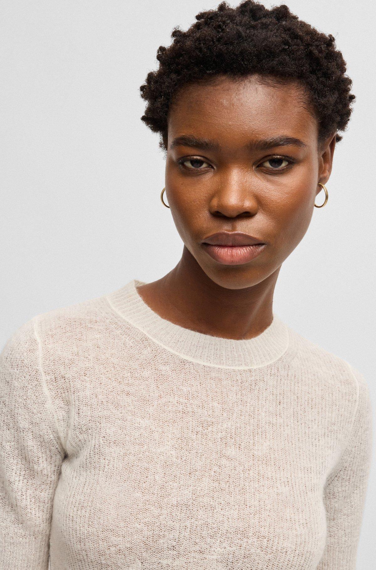 Cropped-sleeve knitted sweater in textured wool Product Image