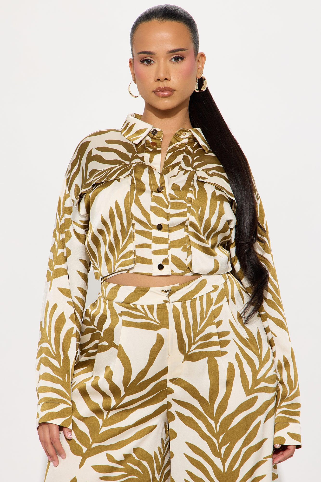 Tropical Moment Satin Pant Set  - Green/combo Product Image