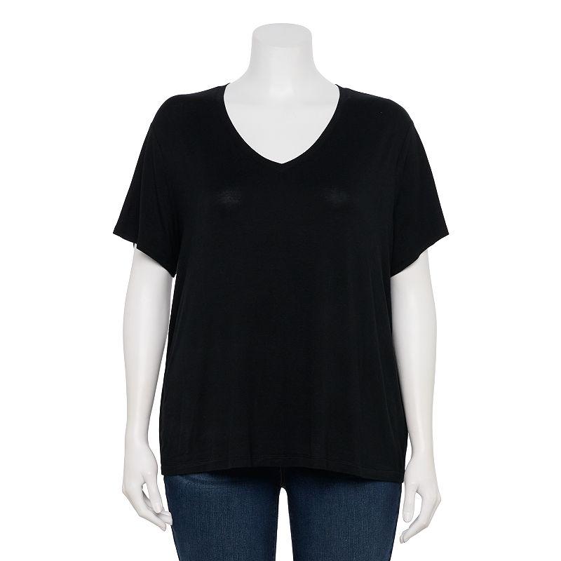 Plus Size Nine West Essential Soft Spun Short Sleeve V-Neck Tee, Women's, Size: 4XL, Mineral Black Product Image