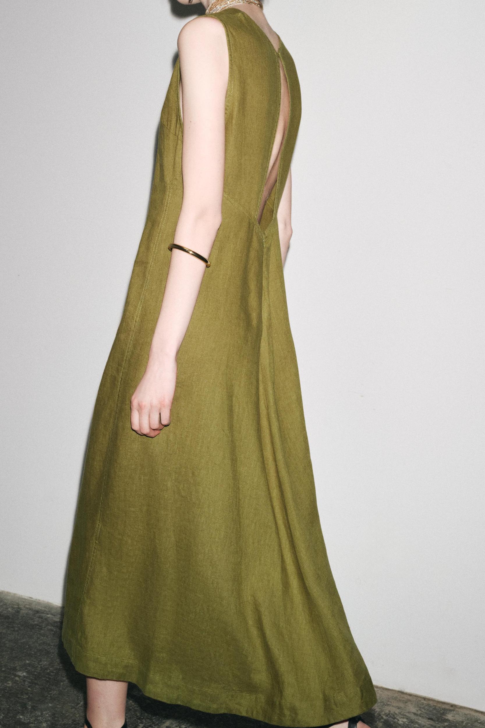 100% LINEN MIDI DRESS ZW COLLECTION Product Image