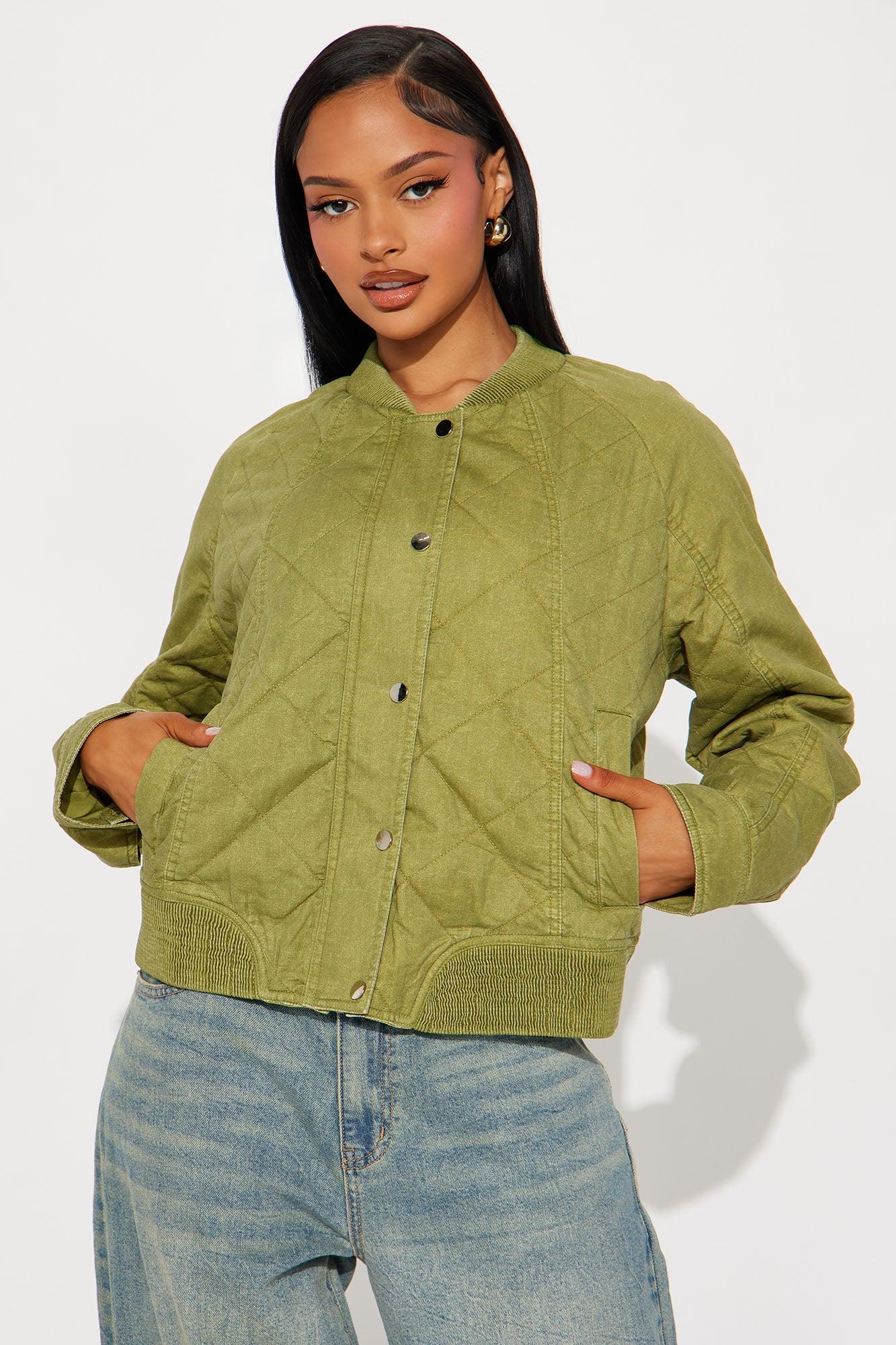 Mara Quilted Washed Bomber Jacket - Olive Female Product Image