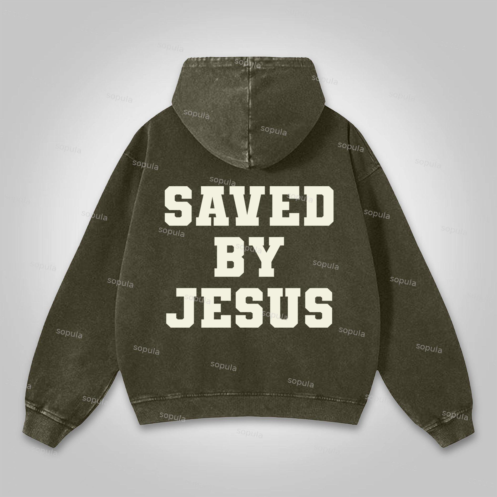 Sopula Saved By Jesus No. 77 Graphic Washed Distressed Pocket Hoodie Product Image