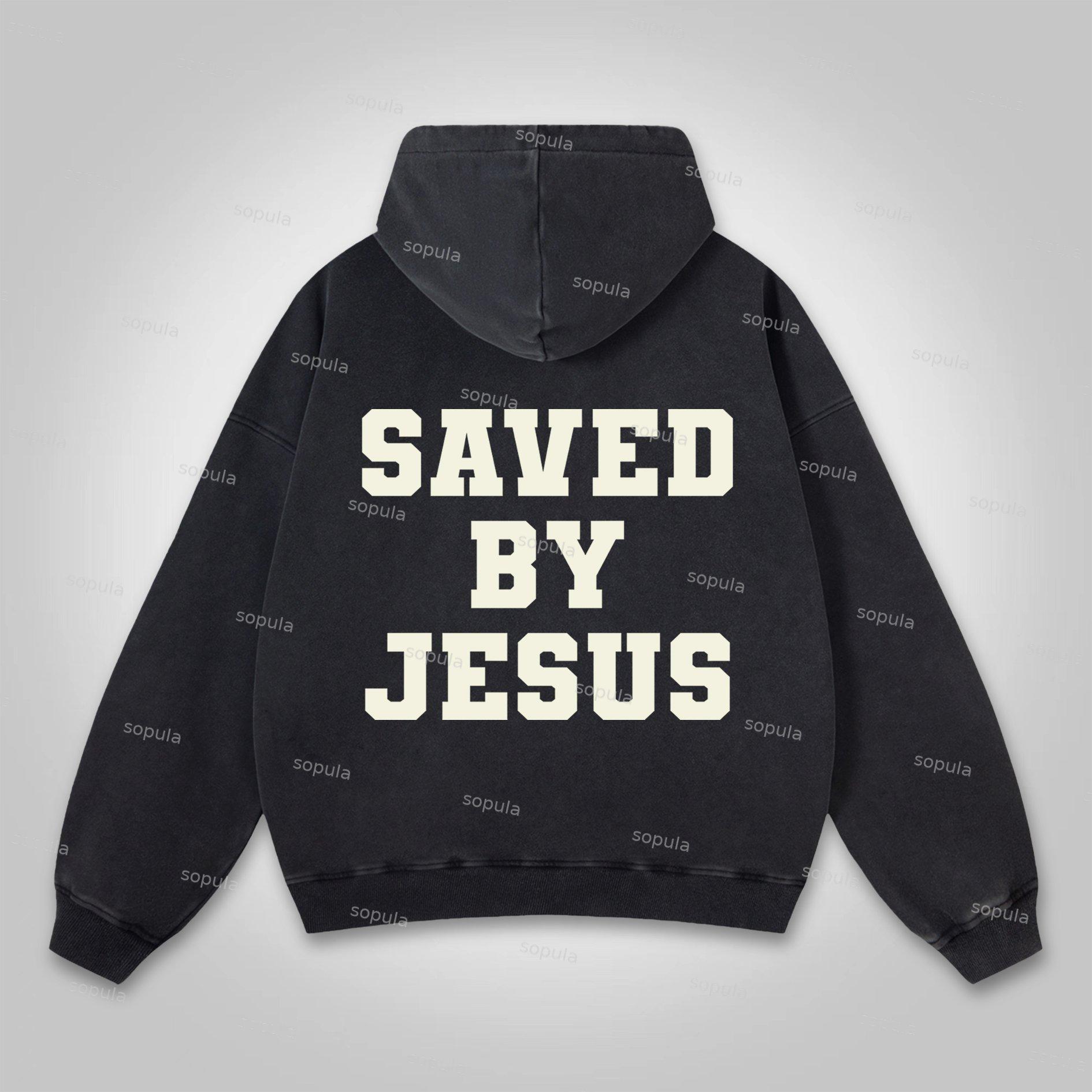 Sopula Saved By Jesus No. 77 Graphic Washed Distressed Pocket Hoodie Product Image