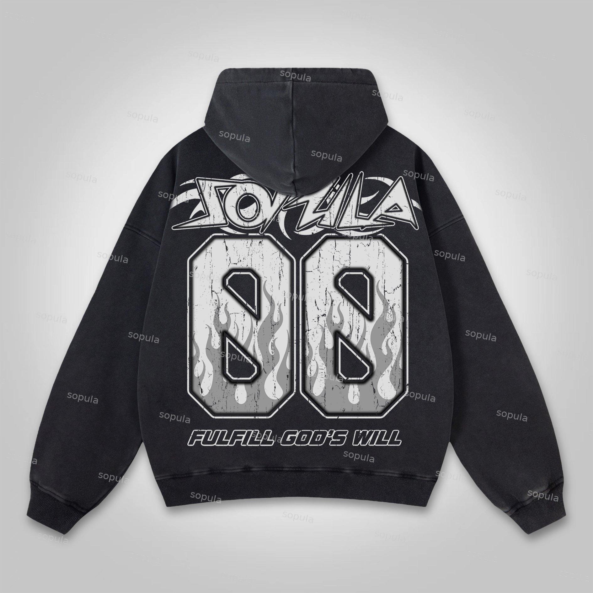 Sopula Dirty Braid Mask Character Graphic Washed Hoodie Product Image