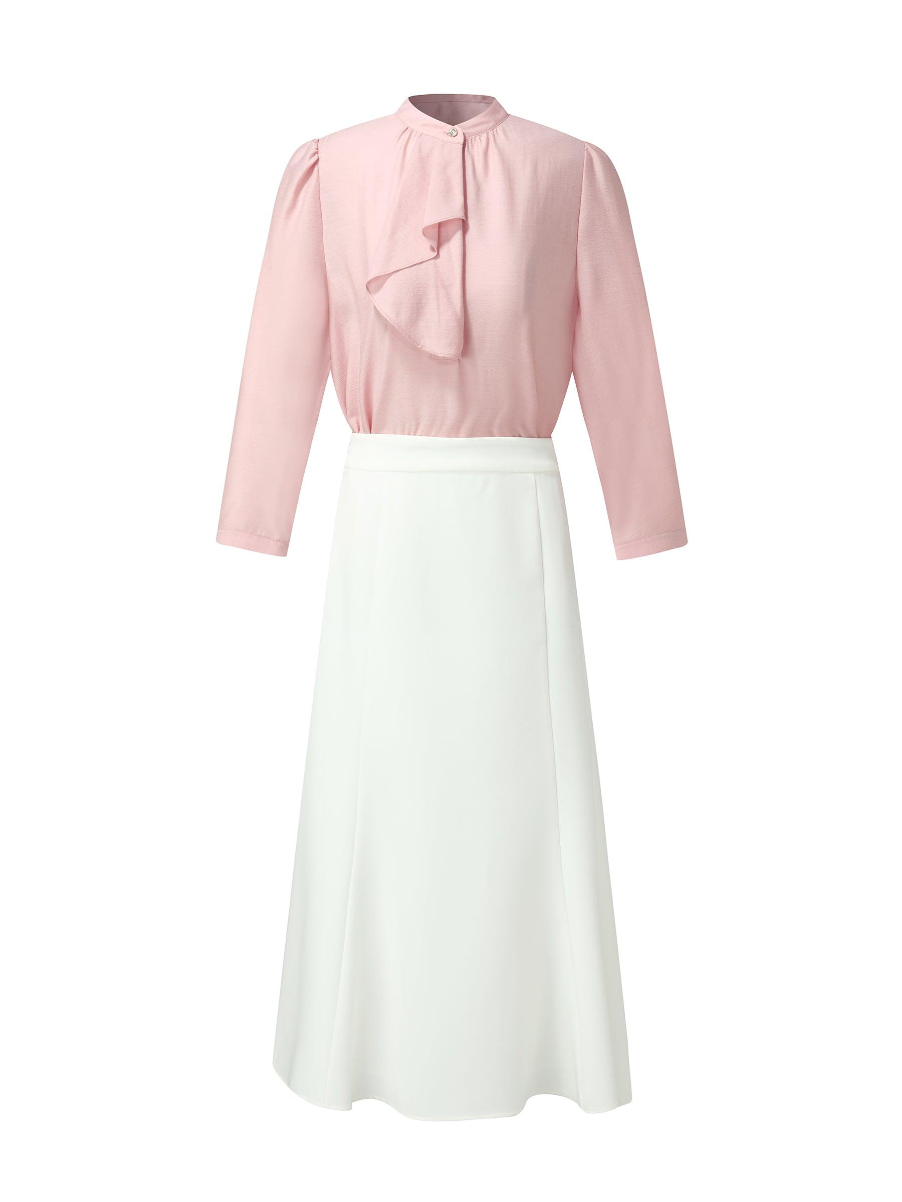 Acetate Blend Ruffle Blouse And Mermaid Skirt Two-Piece Set Product Image