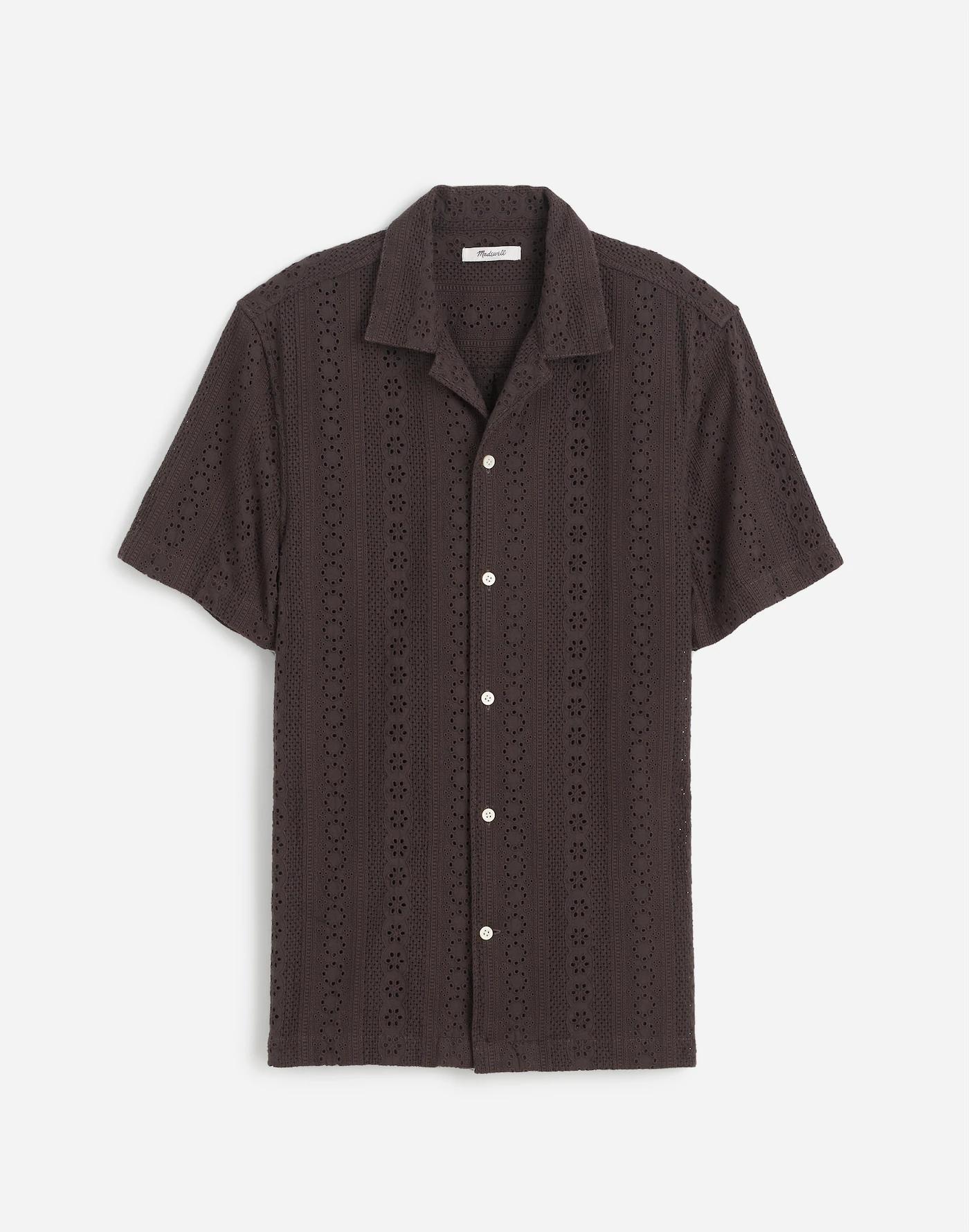 Camp-Collar Short-Sleeve Shirt in Embroidered Cotton Product Image