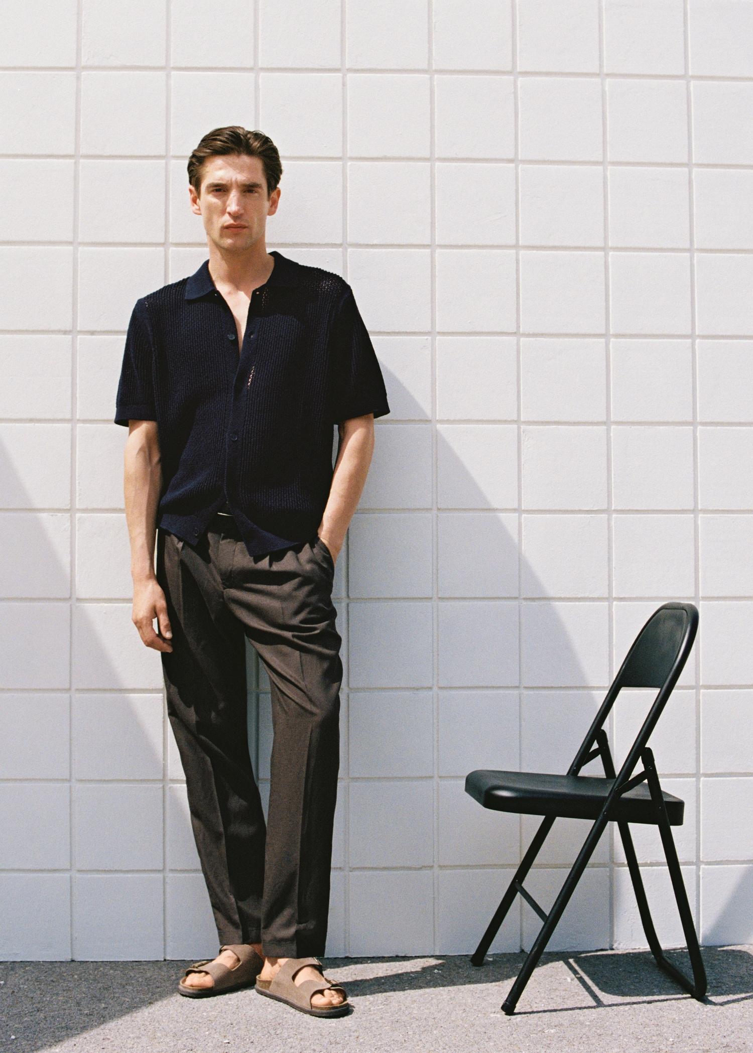 Openwork knitted cotton shirt - Men | MANGO USA Product Image