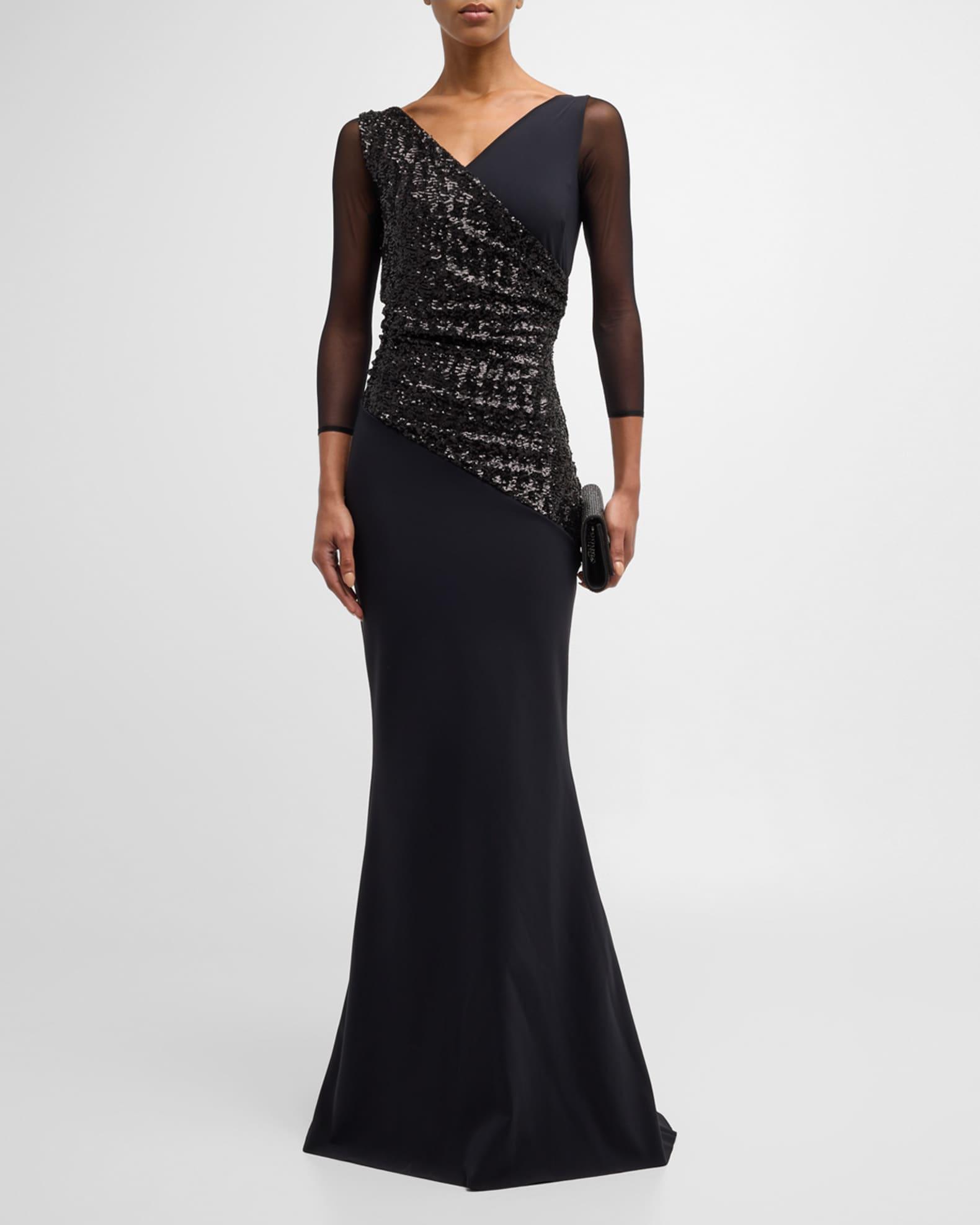 Sequin Illusion-Sleeve Trumpet Gown Product Image