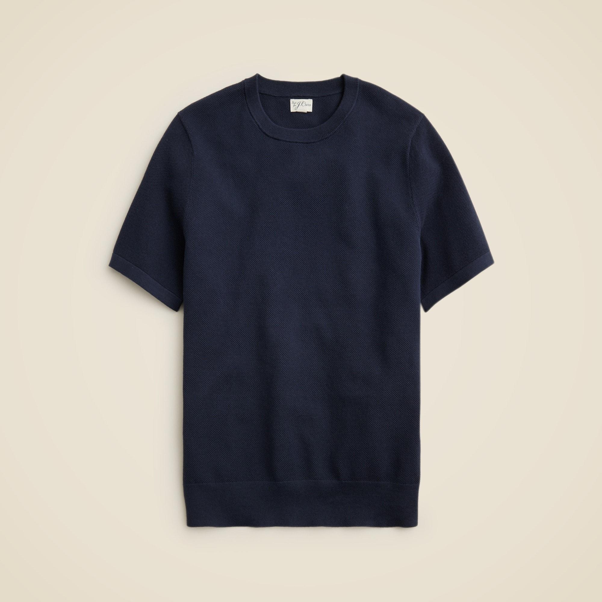 Short-sleeve cotton piqué-stitch sweater Product Image