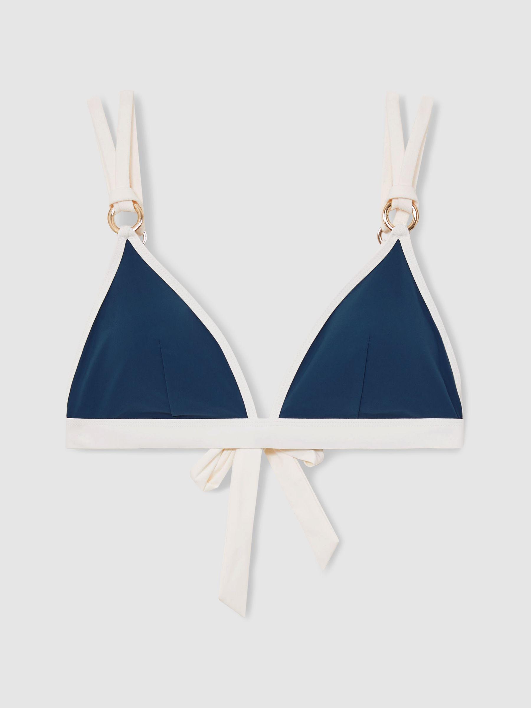 Contrast-Trim Triangle Bikini Top in Blue/White Product Image