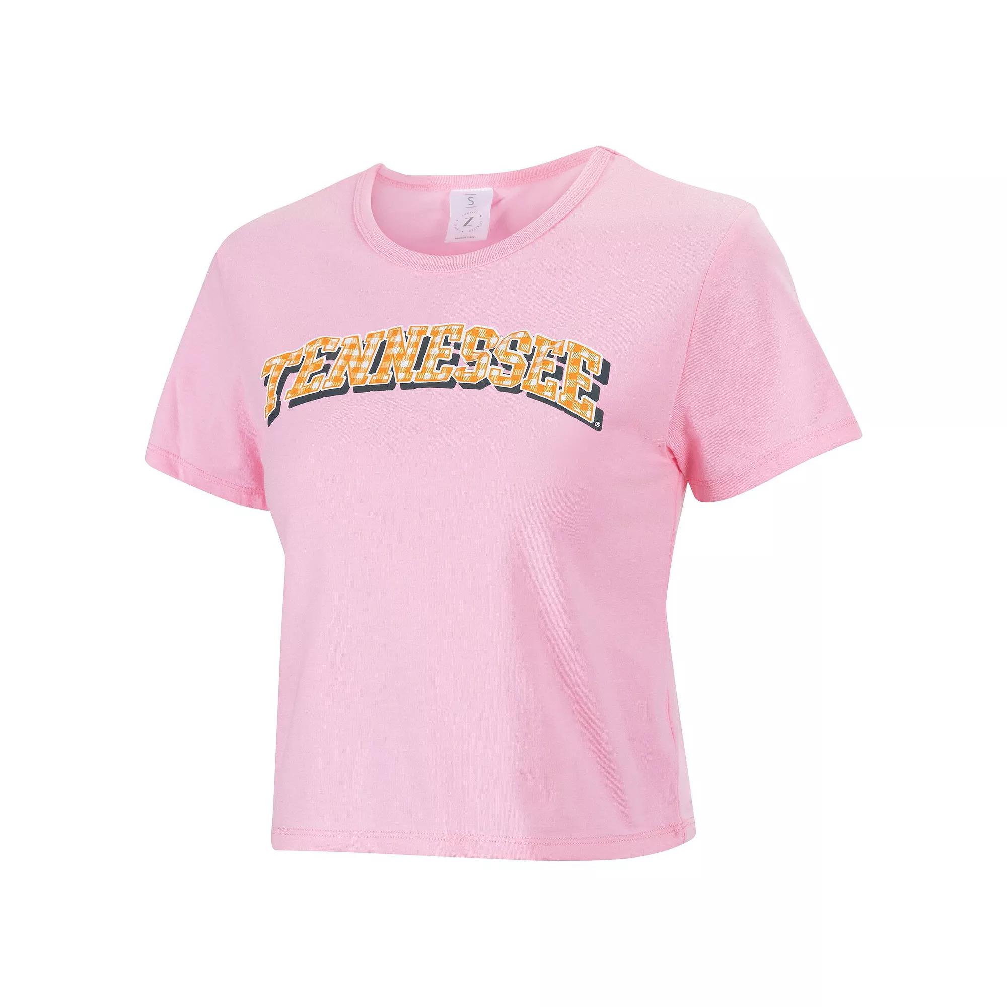 Women's ZooZatz Pink Tennessee Volunteers Gingham Logo Cropped T-Shirt,  Product Image