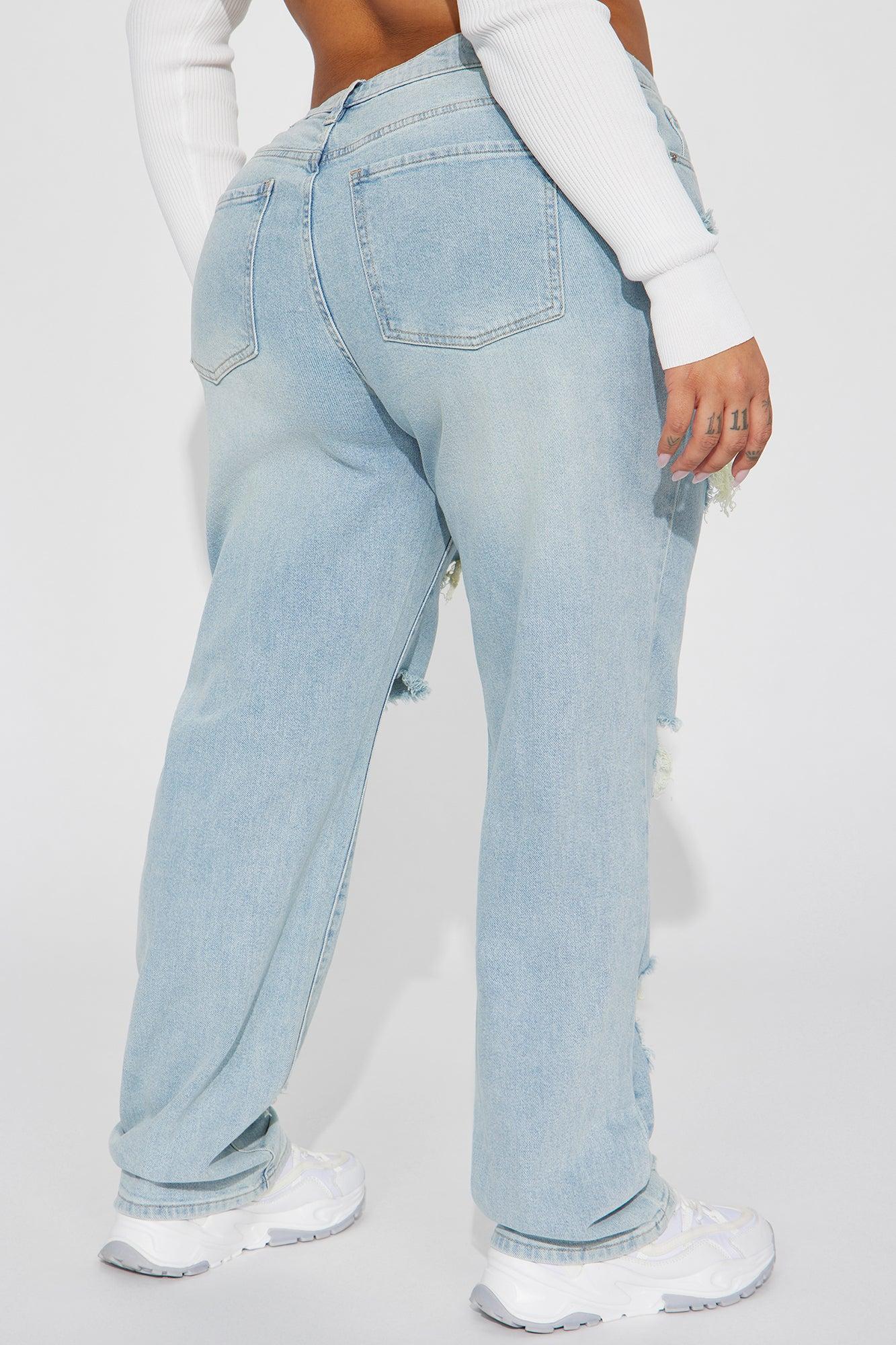 Off The Hook Ripped Straight Leg Jeans - Light Wash Product Image