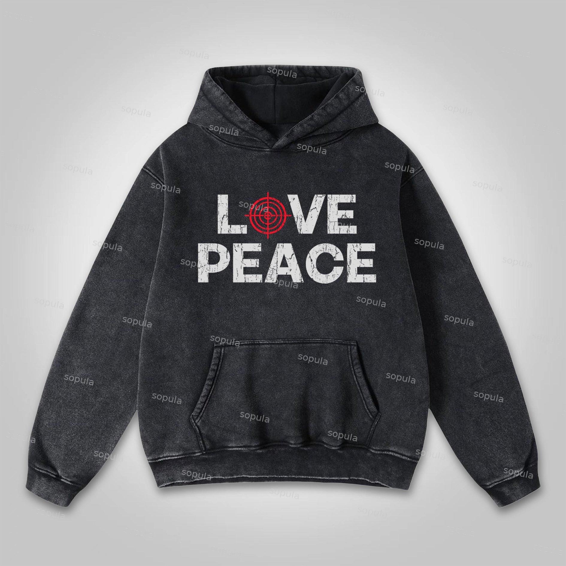 Sopula Love Peace Retro Deconstructed Gun Graphic Washed Hoodie Product Image