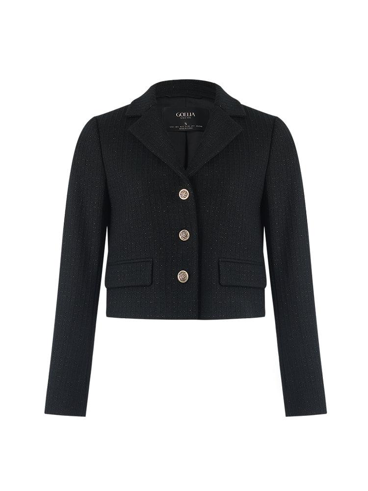 Vintage Single-Breasted V-Neck Women Crop Jacket Product Image