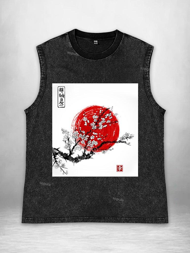 Vintage Sunrise Graphic Acid Washed Tank Tops Product Image