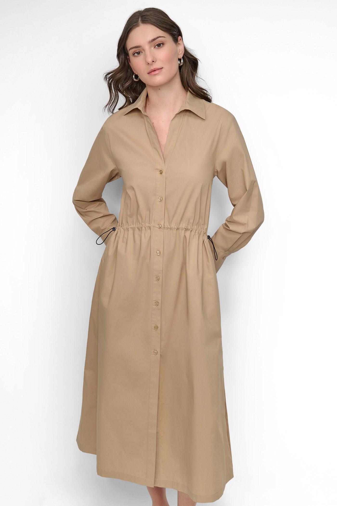 ADJUSTABLE WAIST MIDI SHIRT DRESS Product Image