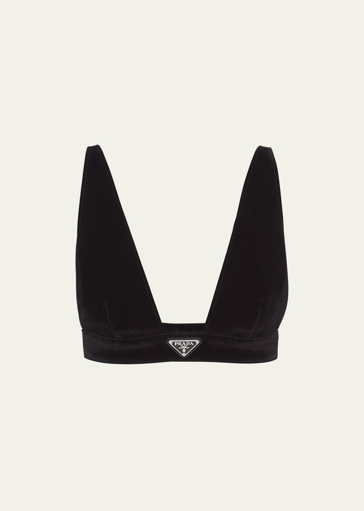 Velvet Denim Plunging Crop Top Product Image