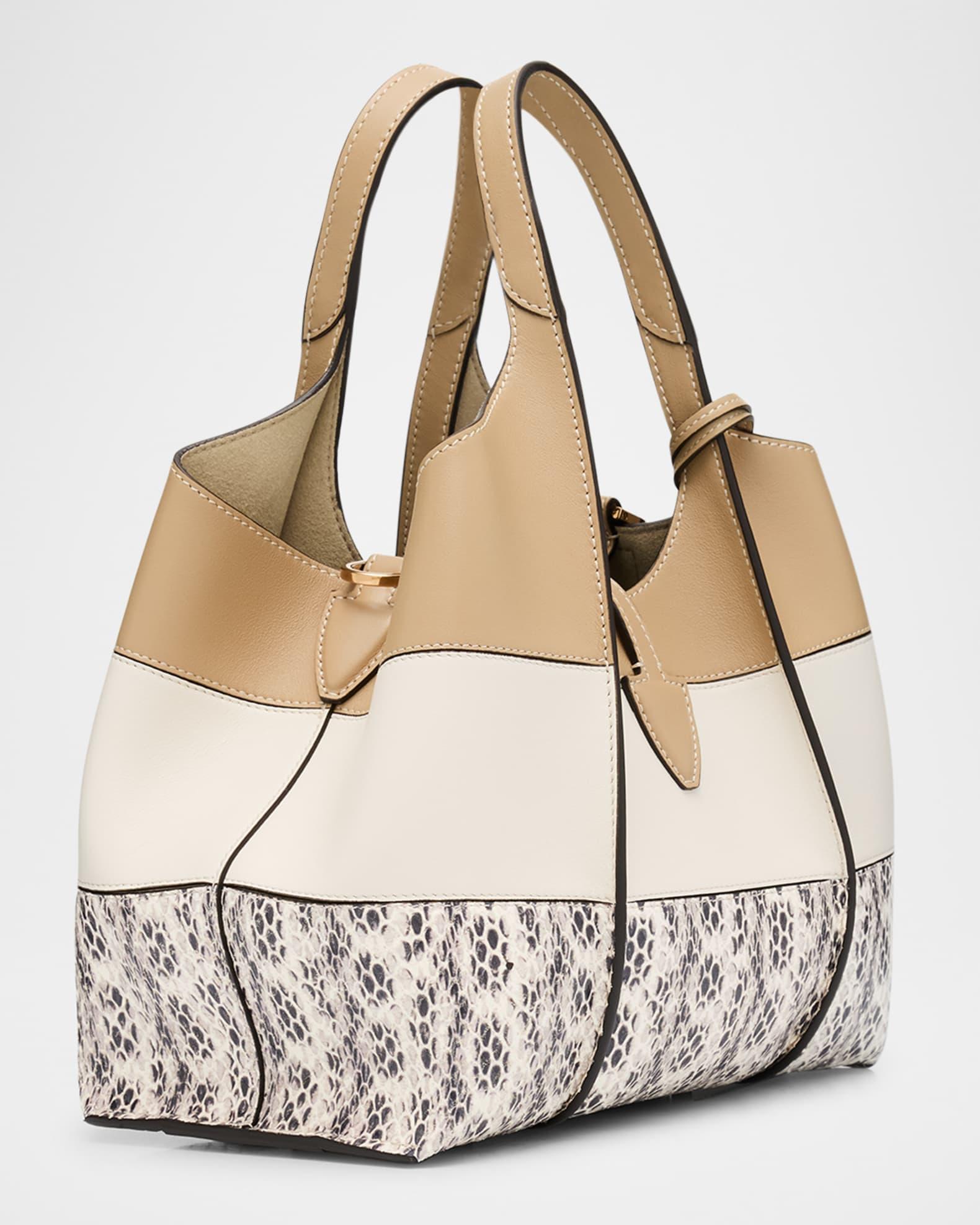 Mini Tricolor Snake-Print Leather Shopping Tote Bag Product Image