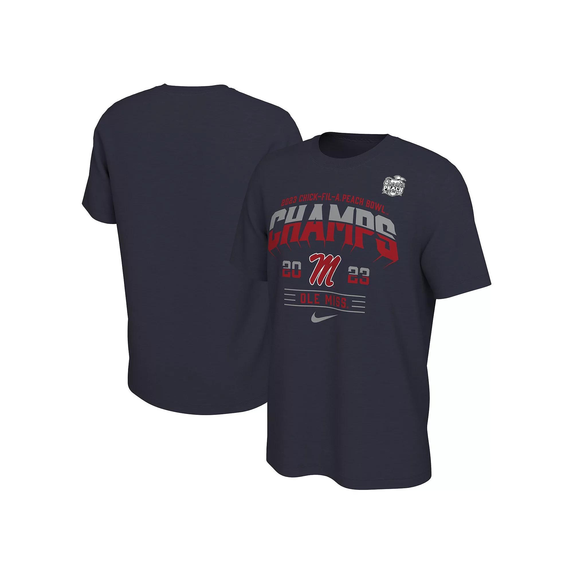 Men's Nike Navy Ole Miss Rebels 2023 Peach Bowl Champions Locker Room T-Shirt, Size: 2XL, Blue Product Image