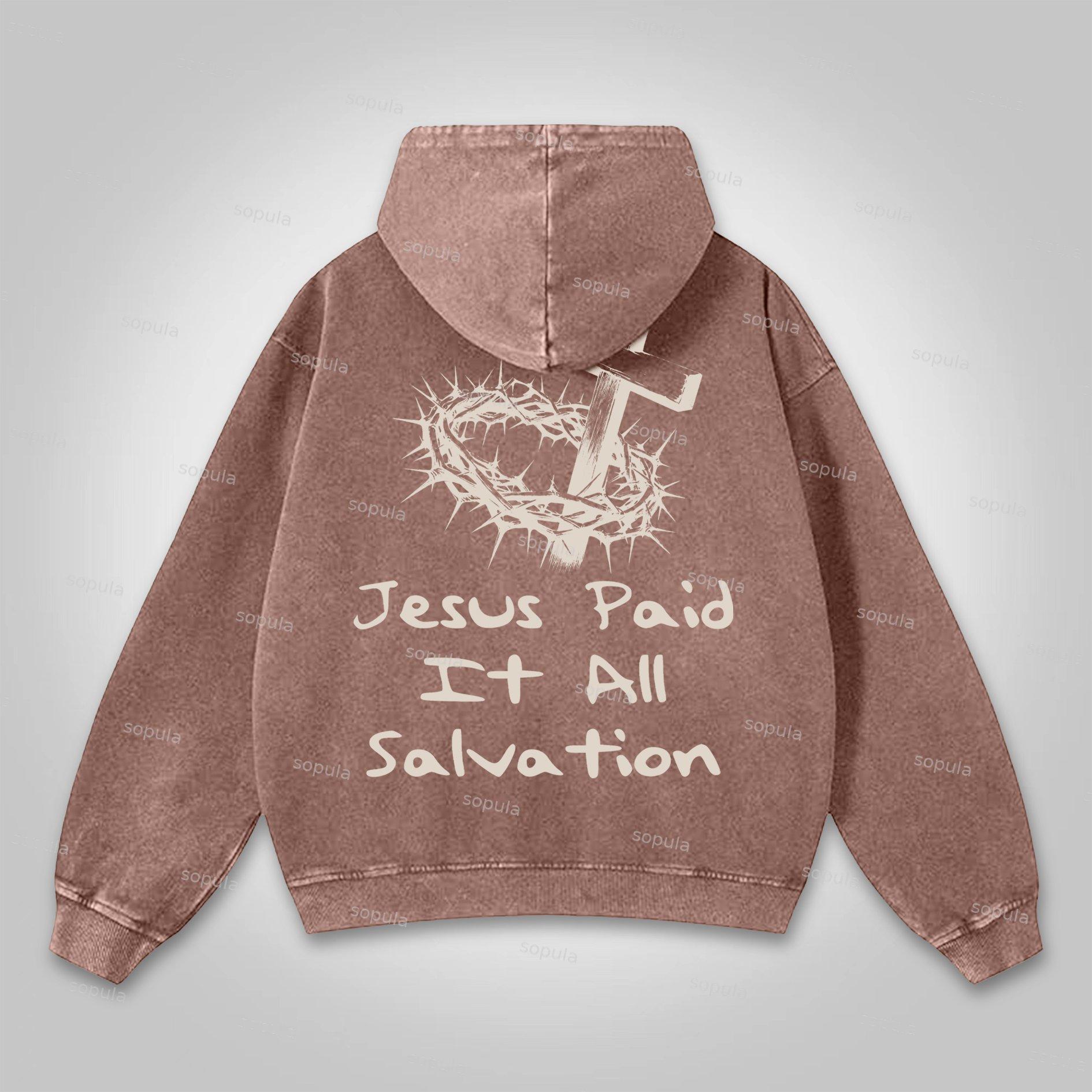 Sopula Jesus Paid It All Salvation Washed Distressed Pocket Hoodie Product Image