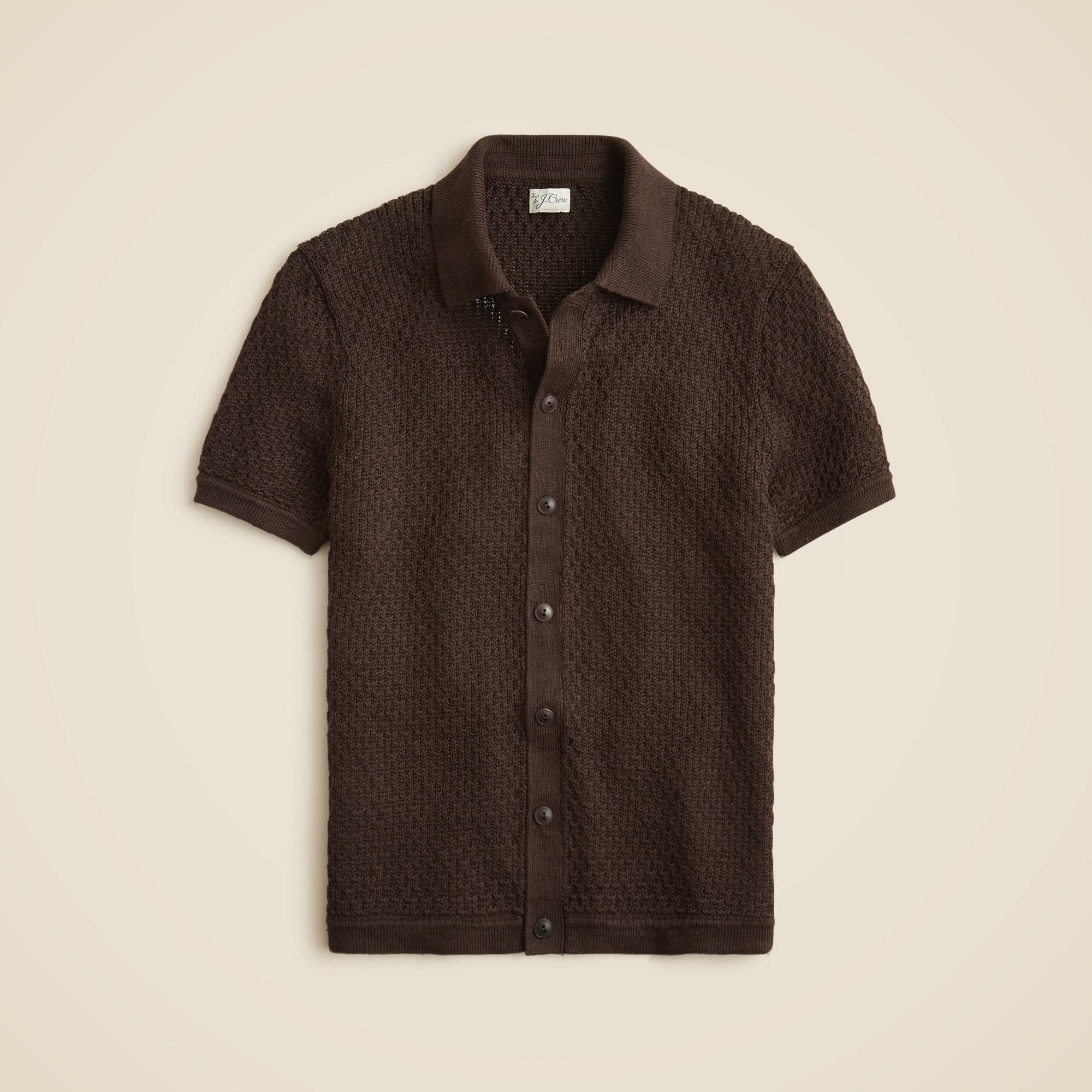 Short-sleeve linen texture-stitch cardigan sweater-polo Product Image