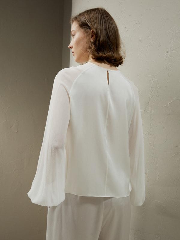 LILYSILK Women Silk Tops White Light and Soft Long Balloon Sleeves 100% Grade 6A Mulberry Silk Light and Soft XL Product Image
