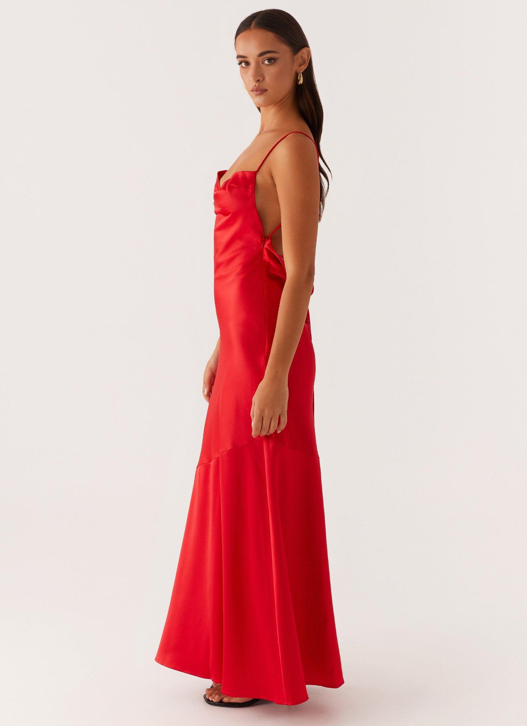 Alianna Cowl Neck Satin Maxi Dress - Red Product Image