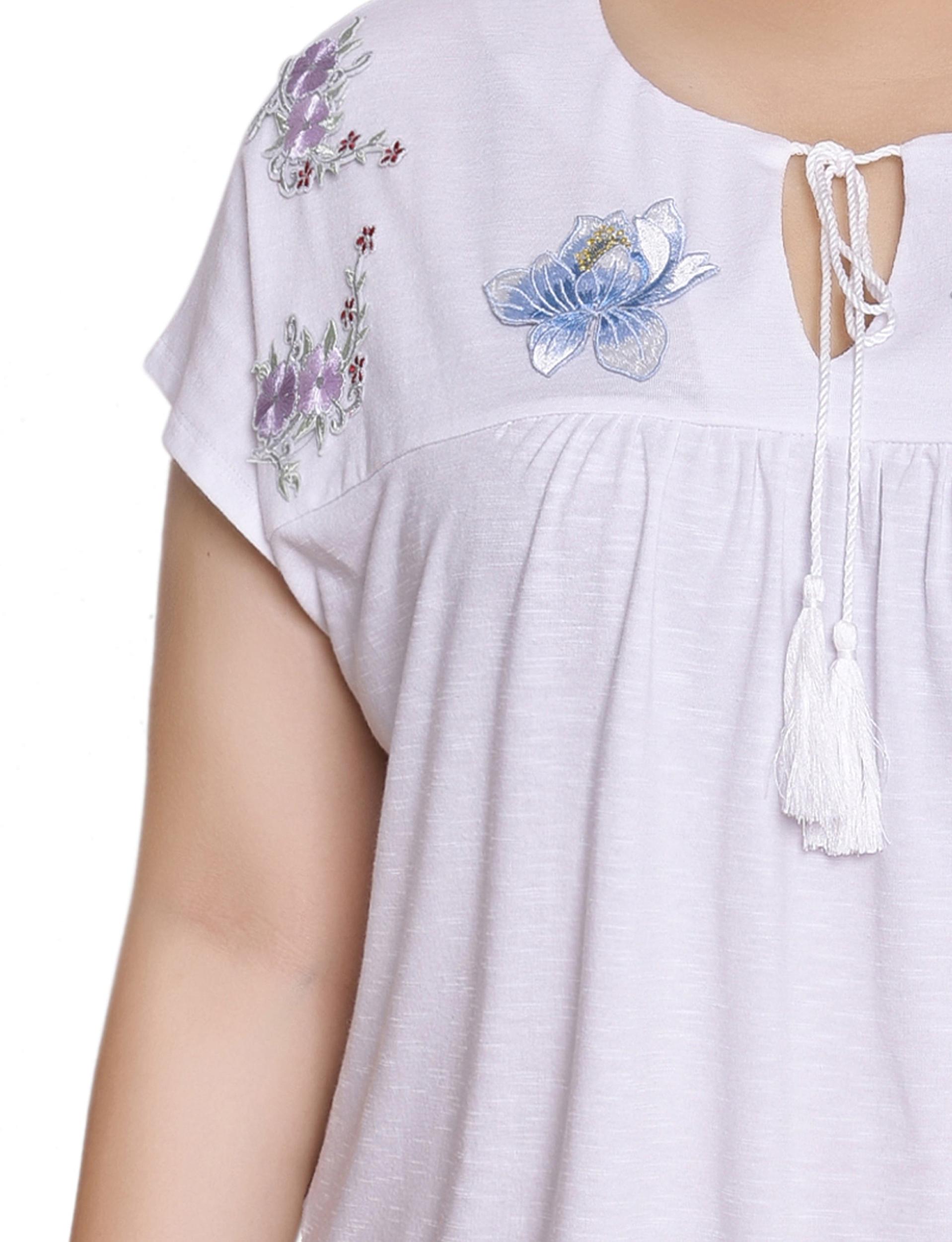White Embroidered Yoke Extended Sleeve Top - Plus Product Image