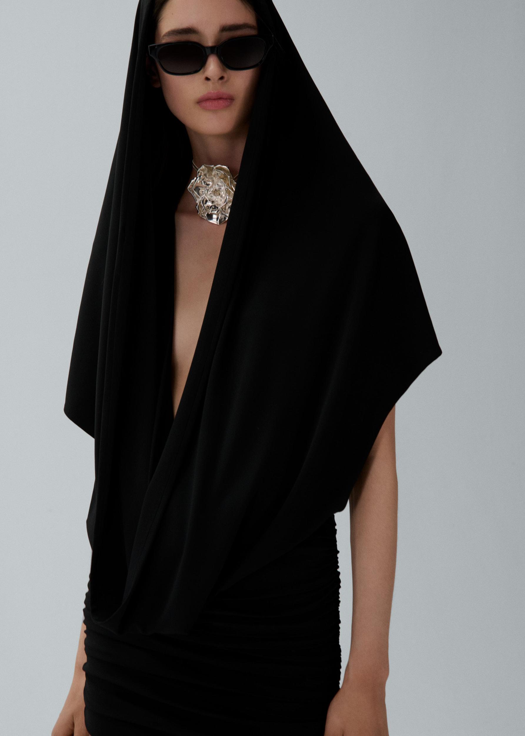 Hooded plunge maxi dress in black Product Image