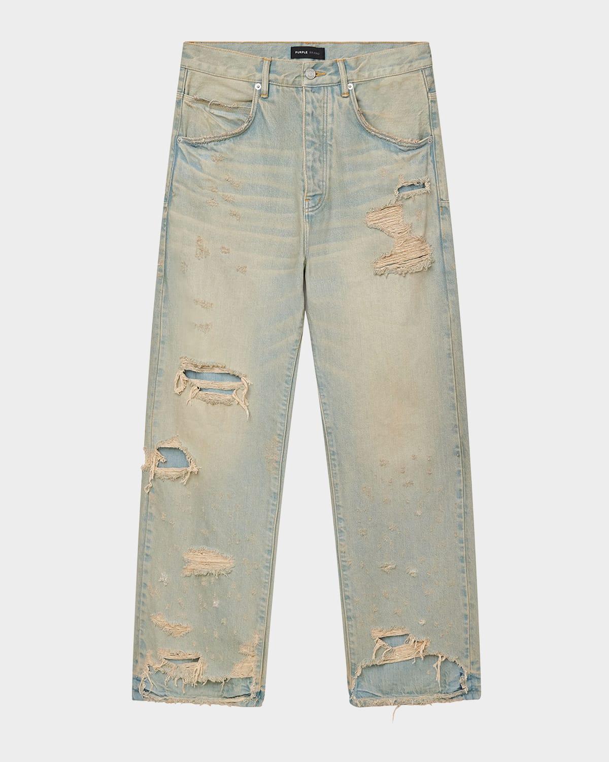 Men's P018 Verditer Destroyed Jeans Product Image