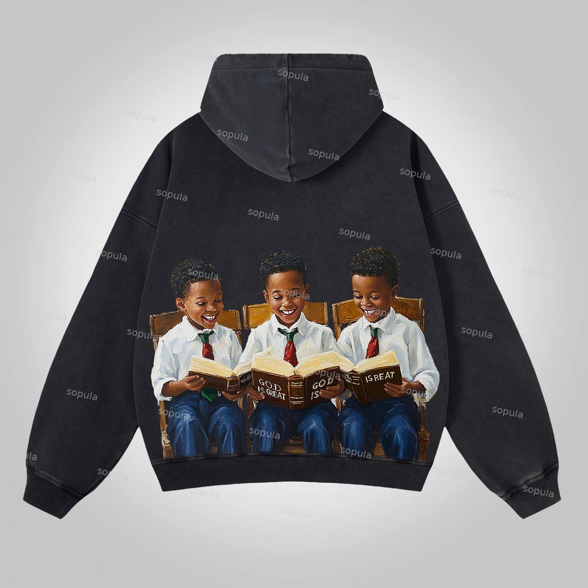 Sopula Saints God Is Reat Graphics Acid Washed Oversized Zip-up Hoodie Product Image