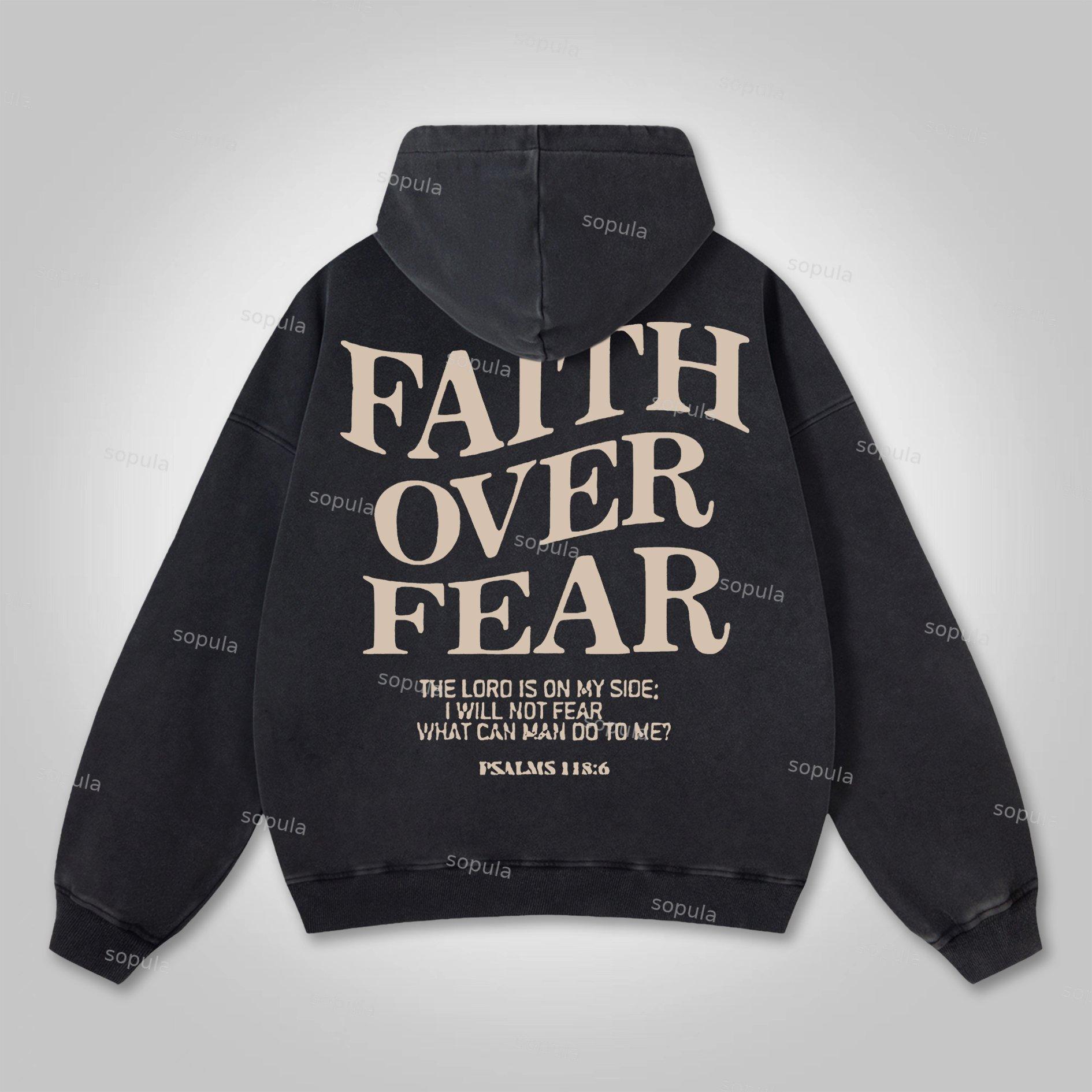 Vintage Faith Over Fear Graphic Acid Washed Oversized Hoodie Product Image