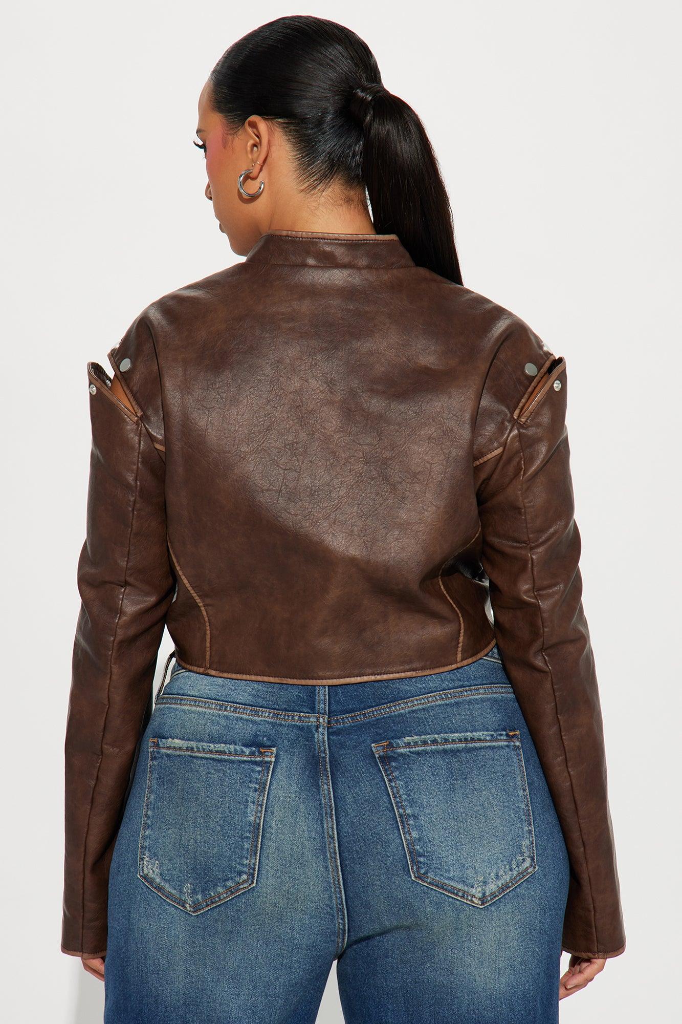 Brooklyn Faux Leather Fitted Jacket - Brown Product Image