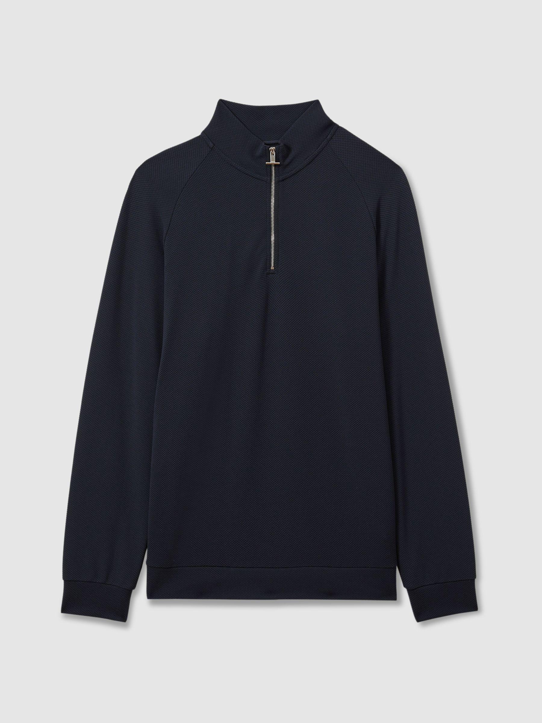 Textured Half-Zip Funnel-Neck Sweatshirt in Navy Product Image