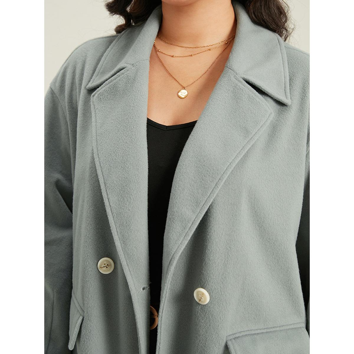 Plus Size Button Fly Flap Pocket Lantern Sleeve Coat Women Silver Office Plain Ladies Office Winter Coats BloomChic 22-24/3X Product Image