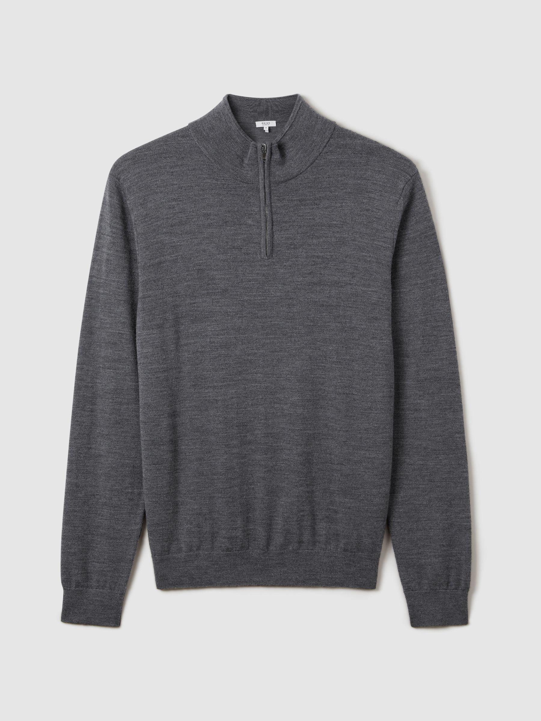 Merino Wool Half-Zip Polo Shirt in Mid Grey Melange Product Image