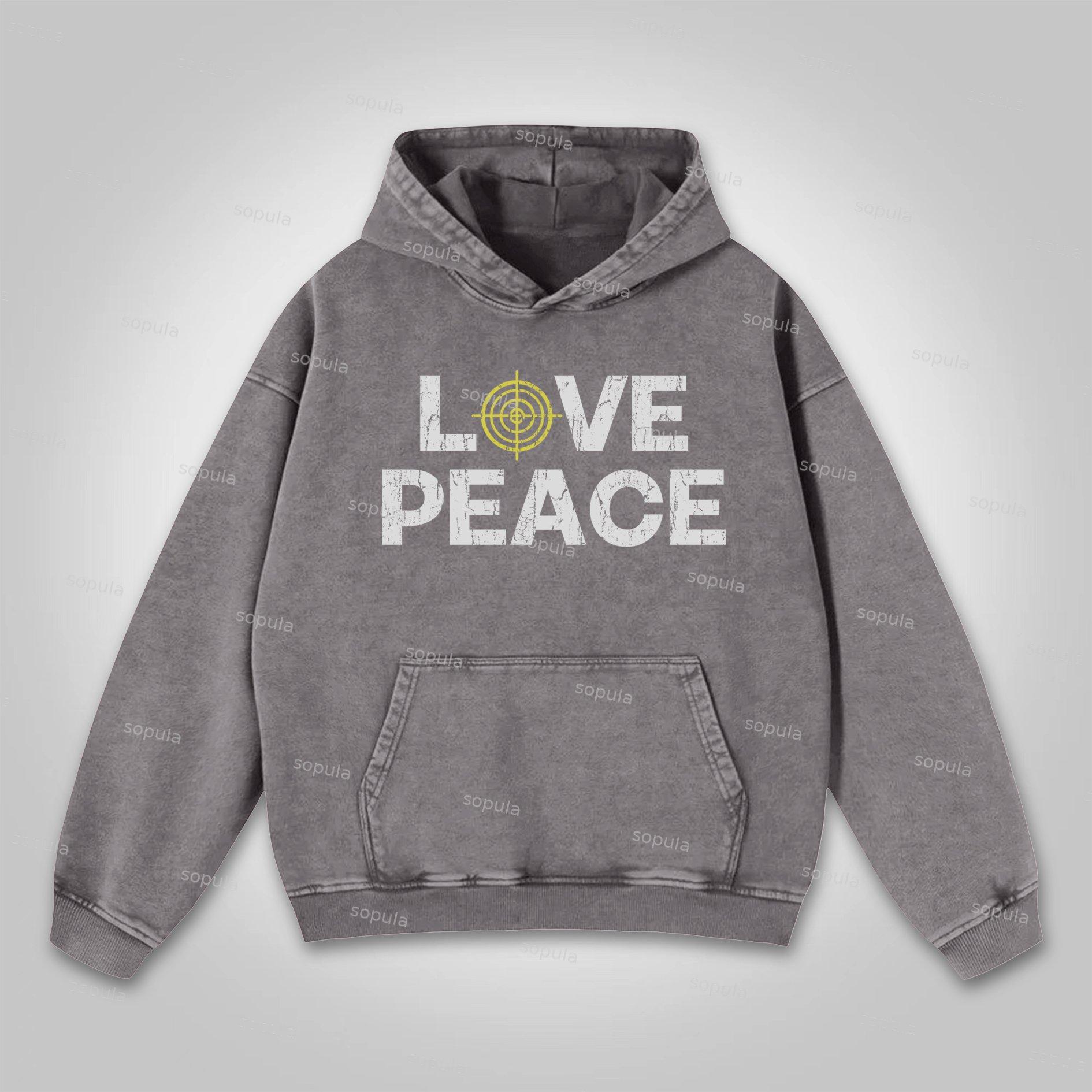 Sopula Love Peace Retro Deconstructed Gun Graphic Washed Hoodie Product Image