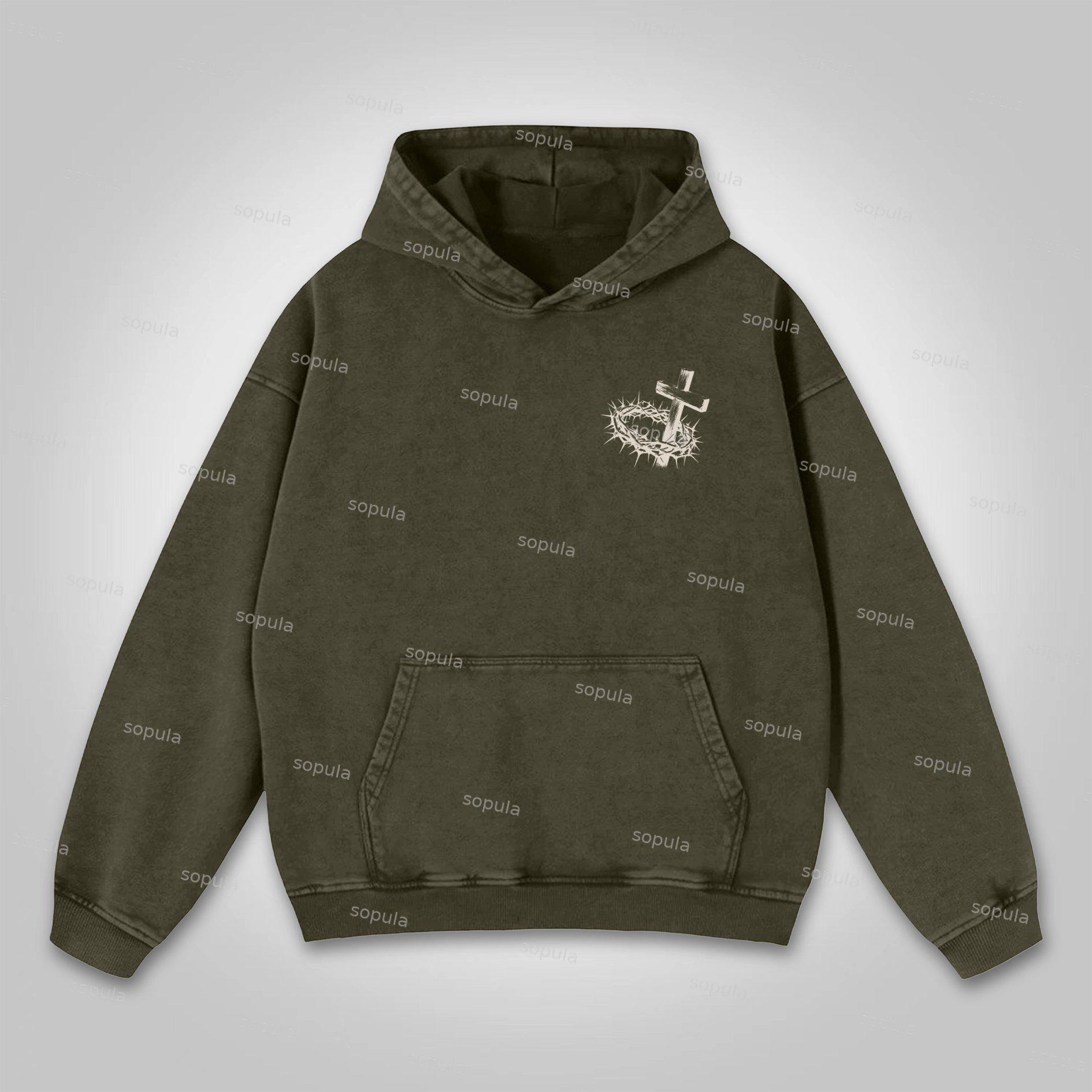 Sopula Jesus Paid It All Salvation Washed Distressed Pocket Hoodie Product Image