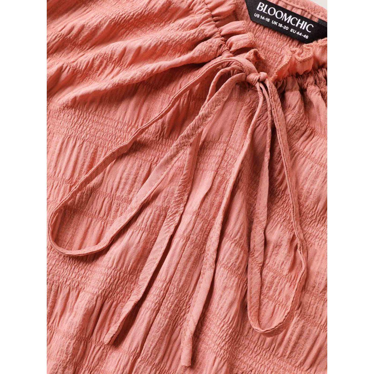 Plus Size Textured Neck-Tie Layered Pockets Midi Dress Rust Women V-neck Sleeveless Curvy BloomChic 12/L Product Image