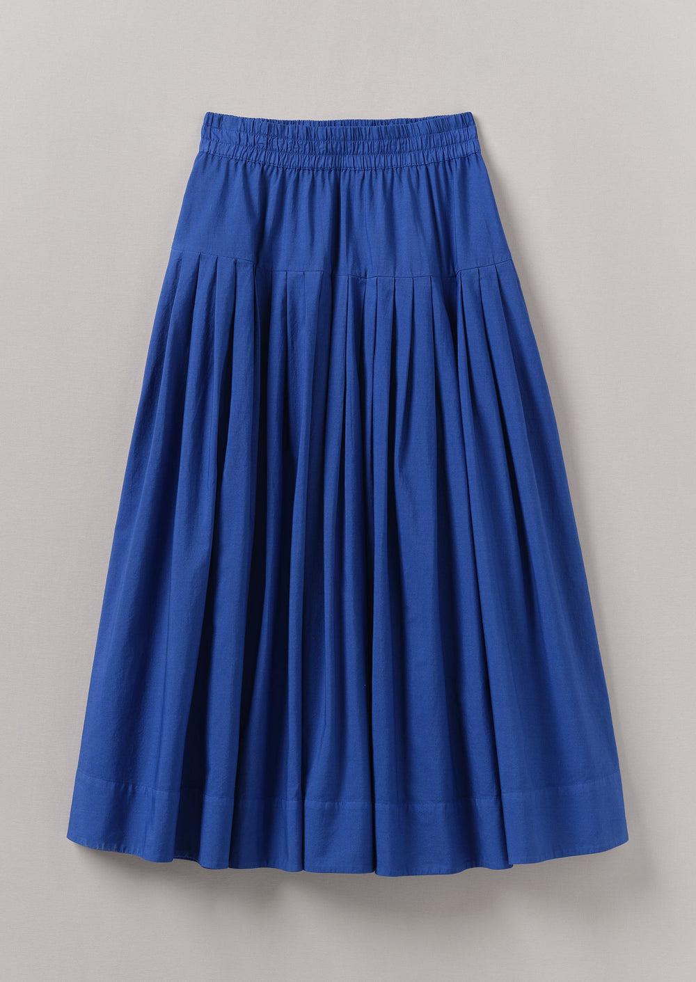 Pleated Raised Stripe Cotton Skirt | French Blue Product Image