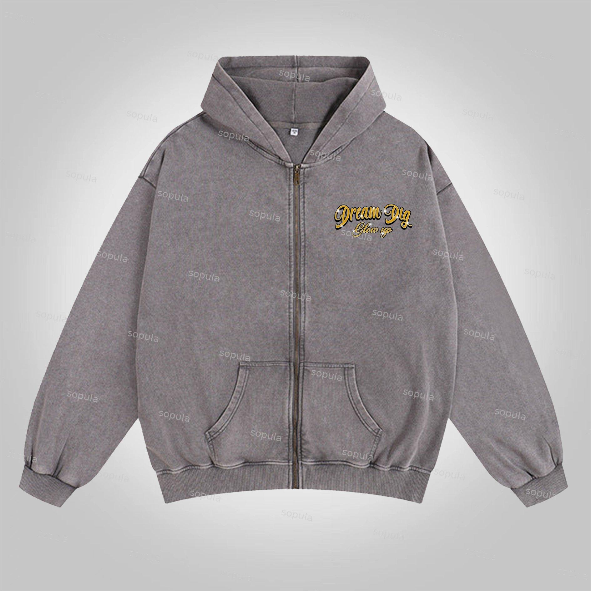 Sopula Place Your Bets On Dreams Vintage Graphic Washed Zip-Up Hoodie Product Image
