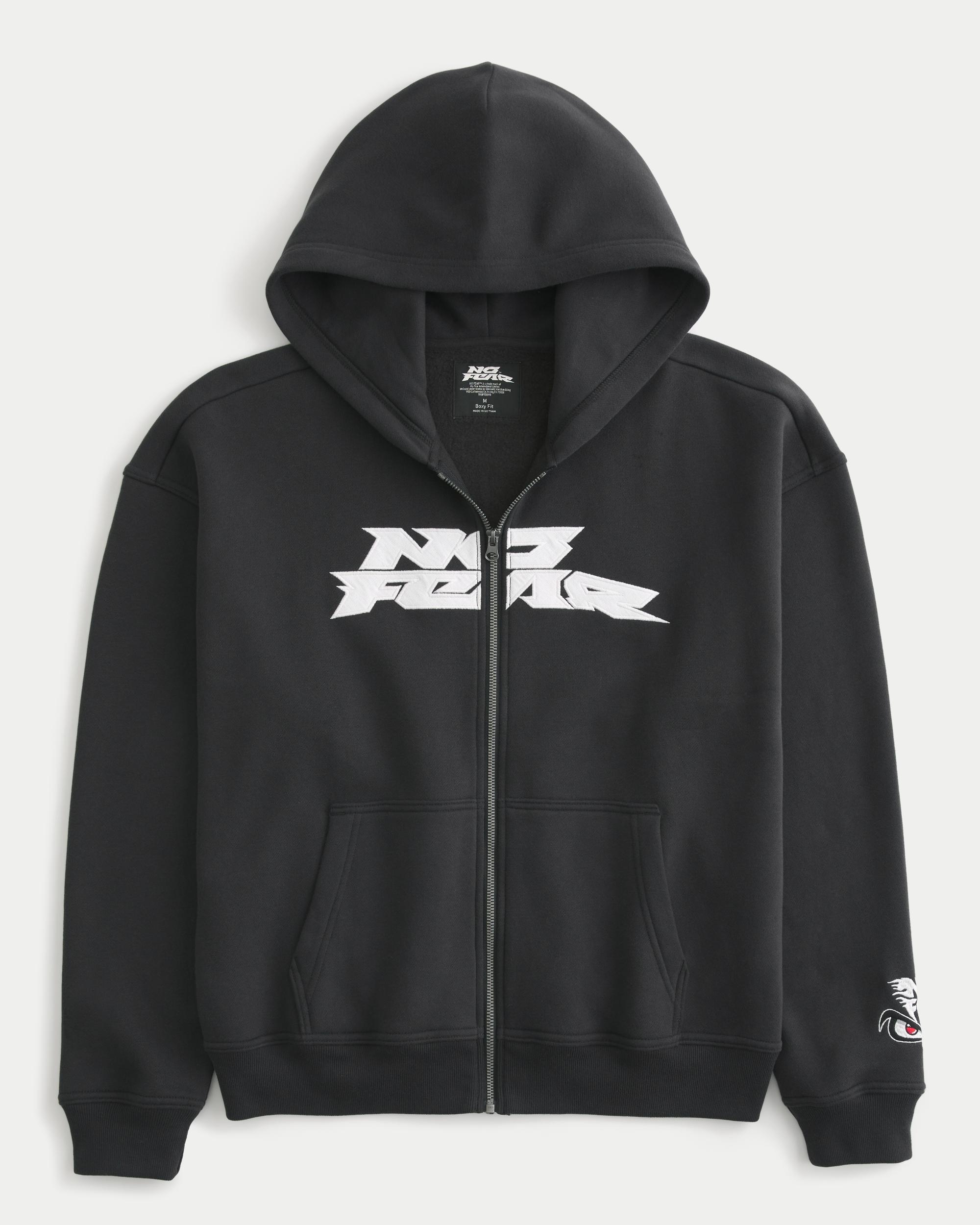 Boxy No Fear Graphic Zip-Up Hoodie Product Image