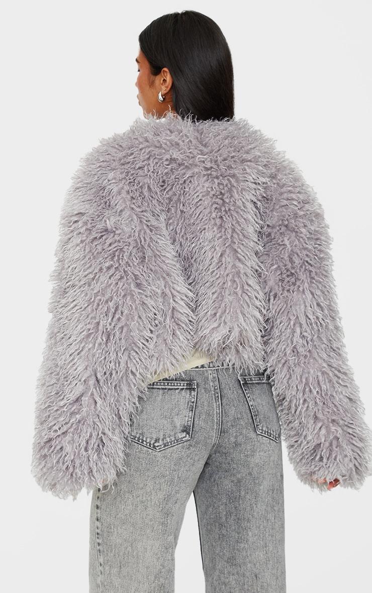  Grey Cropped Faux Fur Coat Product Image