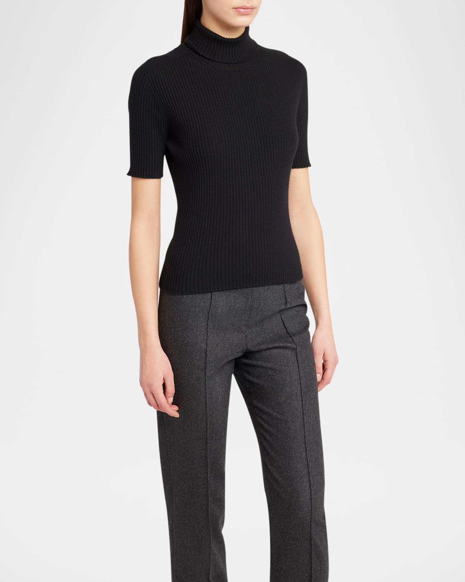Turtleneck Short-Sleeve Cashmere Rib Sweater  Product Image