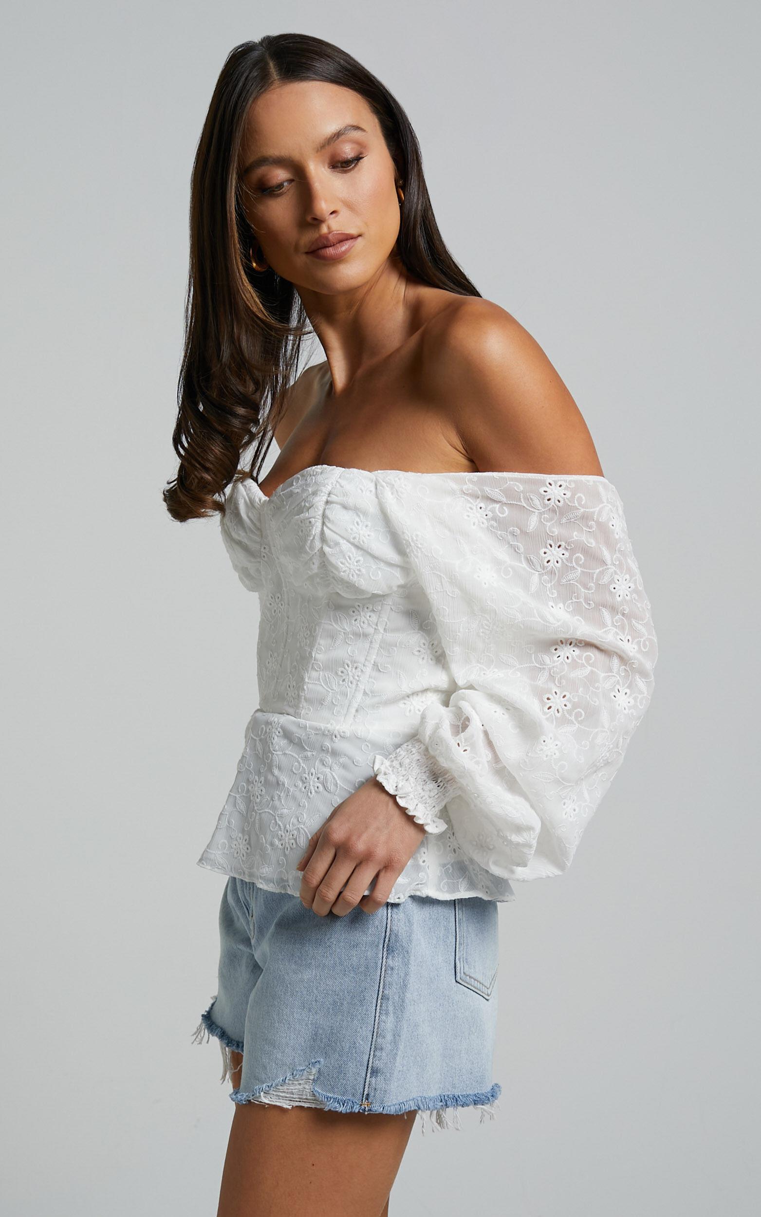 Ybur Top - Off Shoulder Long Sleeve Bustier Top in Ivory Product Image