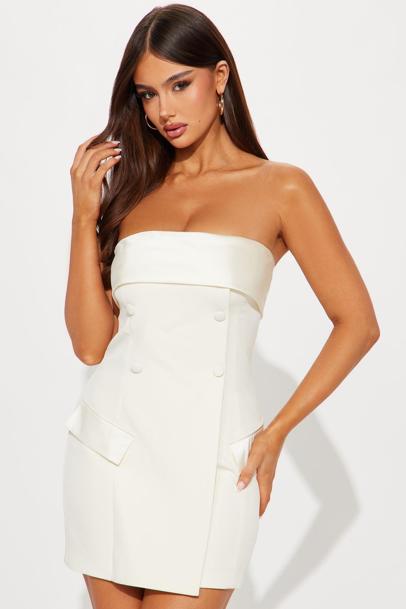 Dream Big Strapless Micro Mini Dress - Ivory Product Image